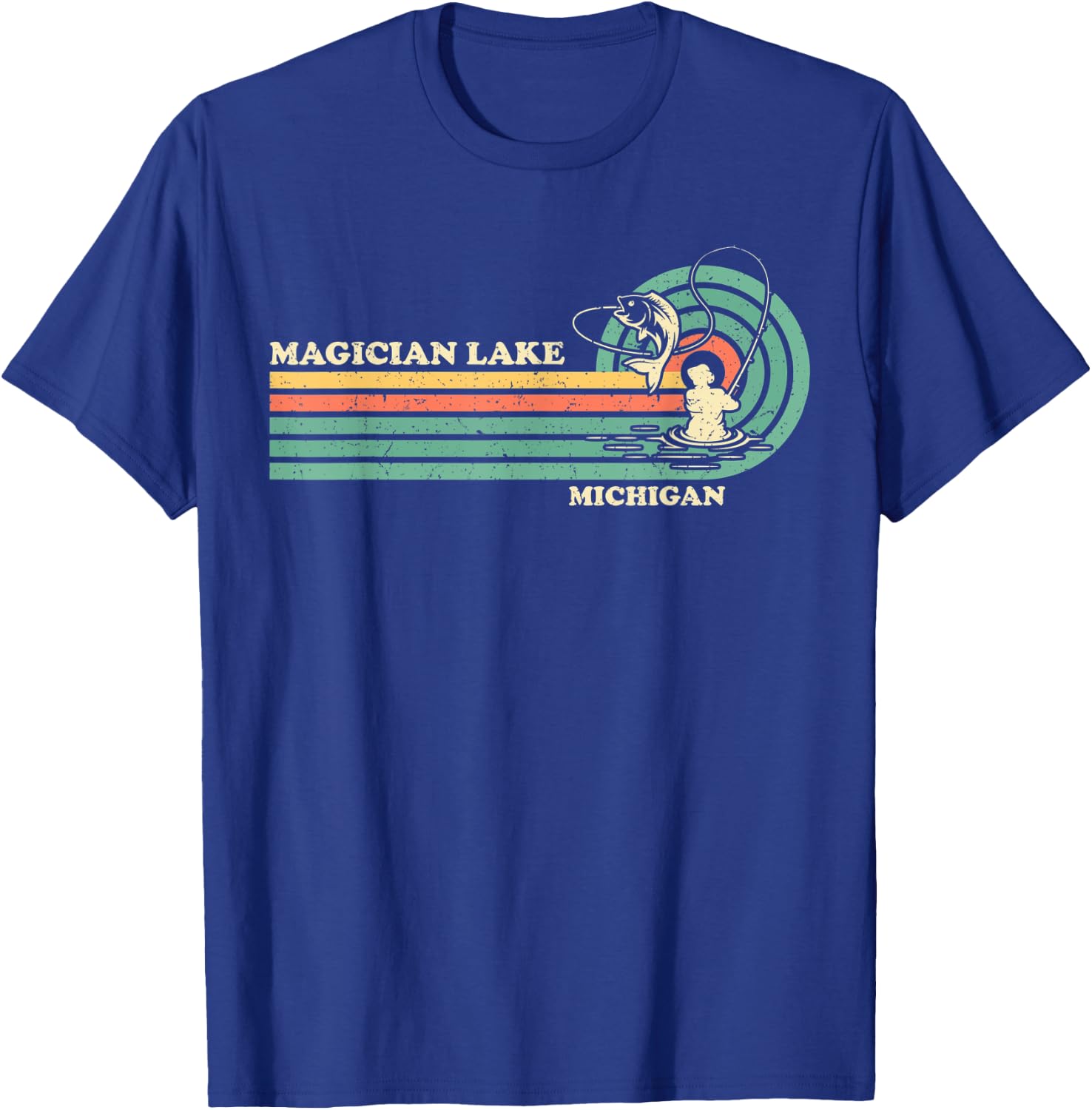Vintage Retro Summer Fishing Magician Lake Men Women Kids T-Shirt - T-Shirt | Royal