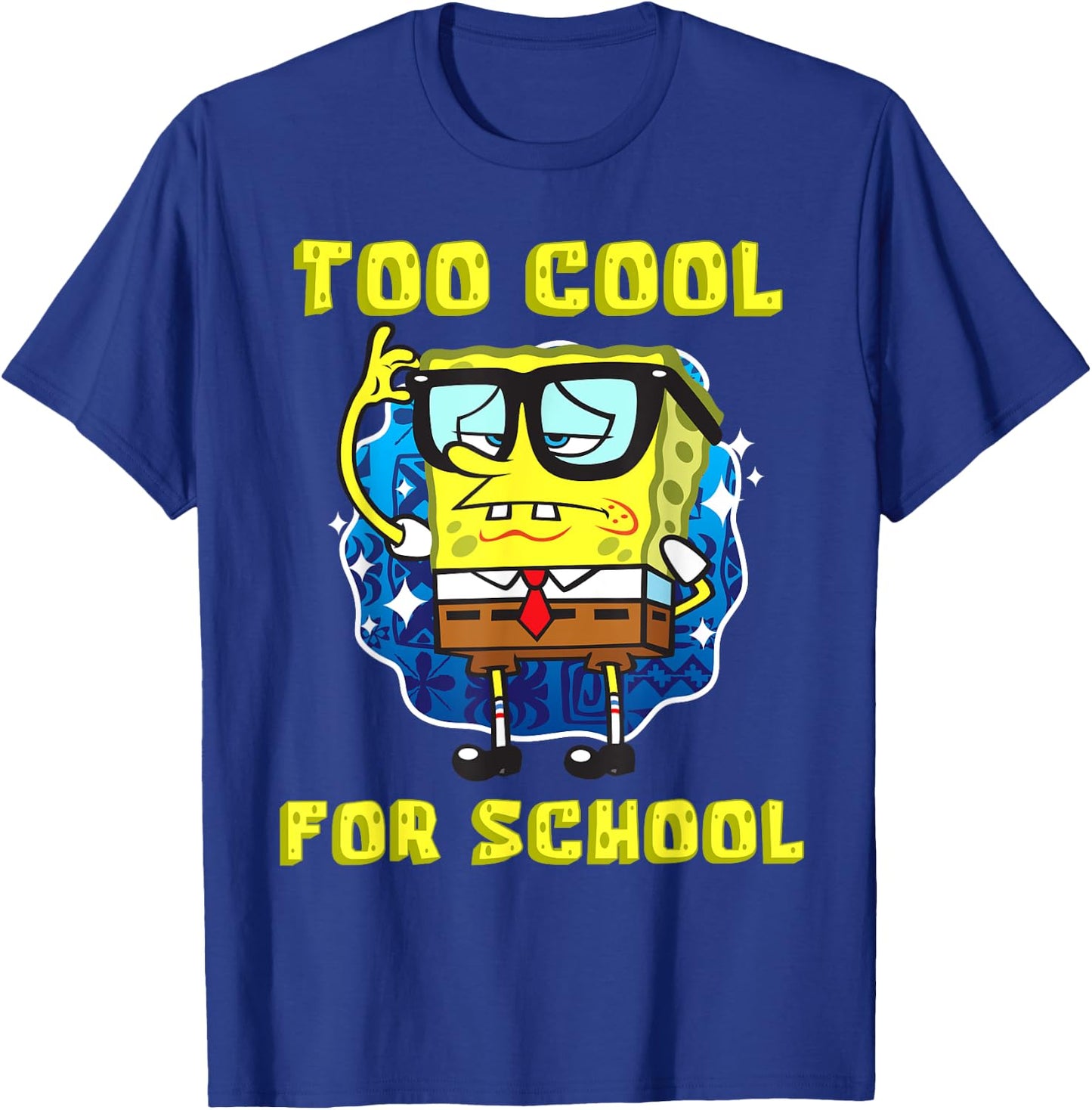 Mademark x SpongeBob SquarePants - SpongeBob Too Cool For School Wearing Glasses for Boys Girls T-Shirt - T-Shirt | Royal