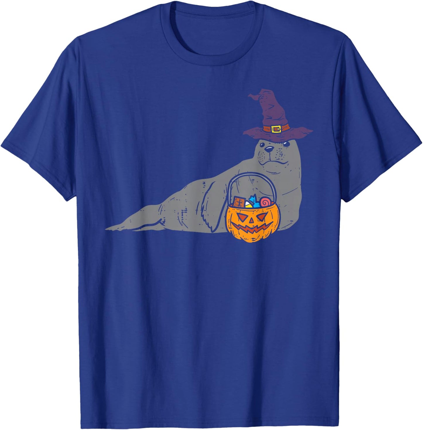 Seal Sea Lion Witch Pumpkin Halloween Animal Men Women Kids T-Shirt - T-Shirt | Royal