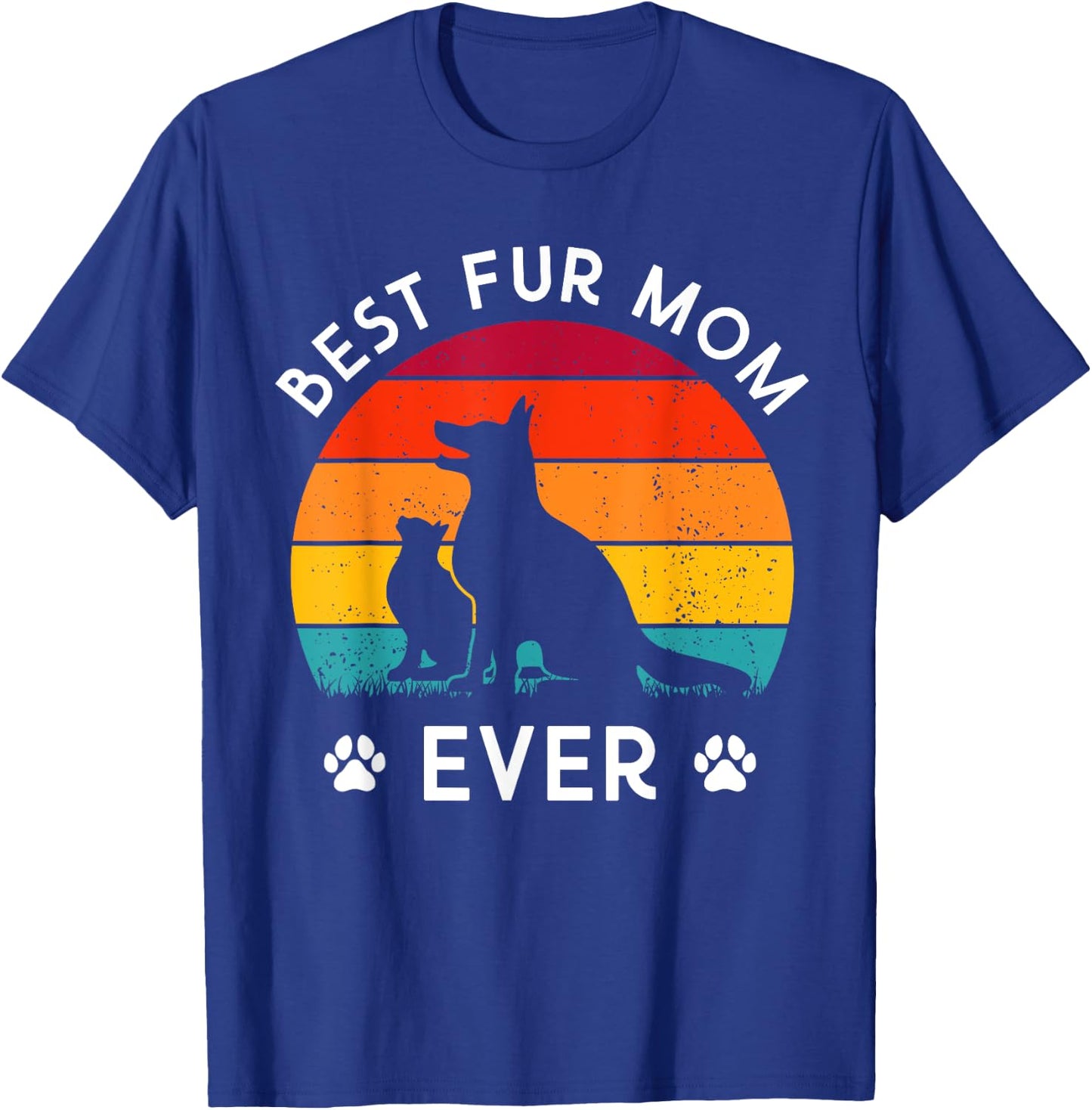 Funny Best Fur MOM Ever Vintage Retro Dog and Cat Owner Love Women Kids T-Shirt - T-Shirt | Royal