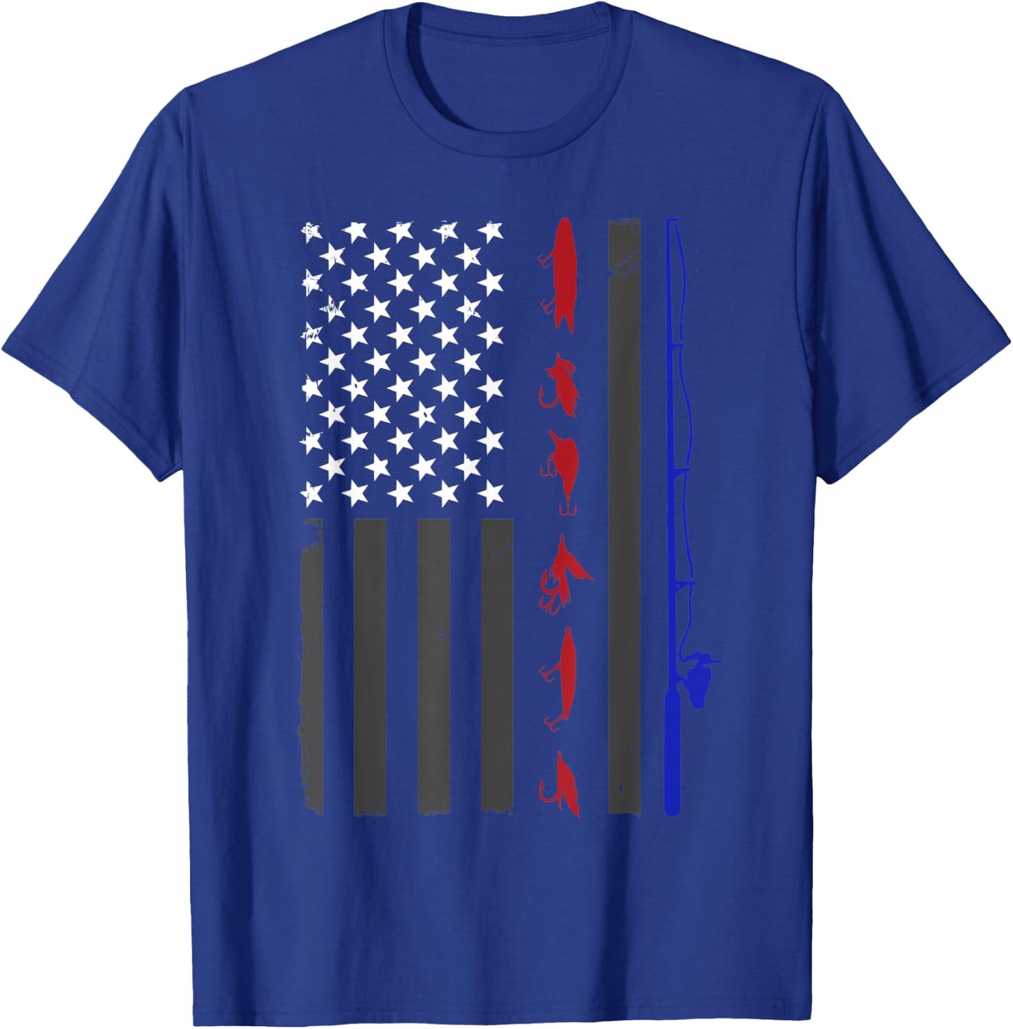 American Flag Fishing Vintage Fishing Pole and Lures Women Kids Men T-Shirt - T-Shirt | Royal