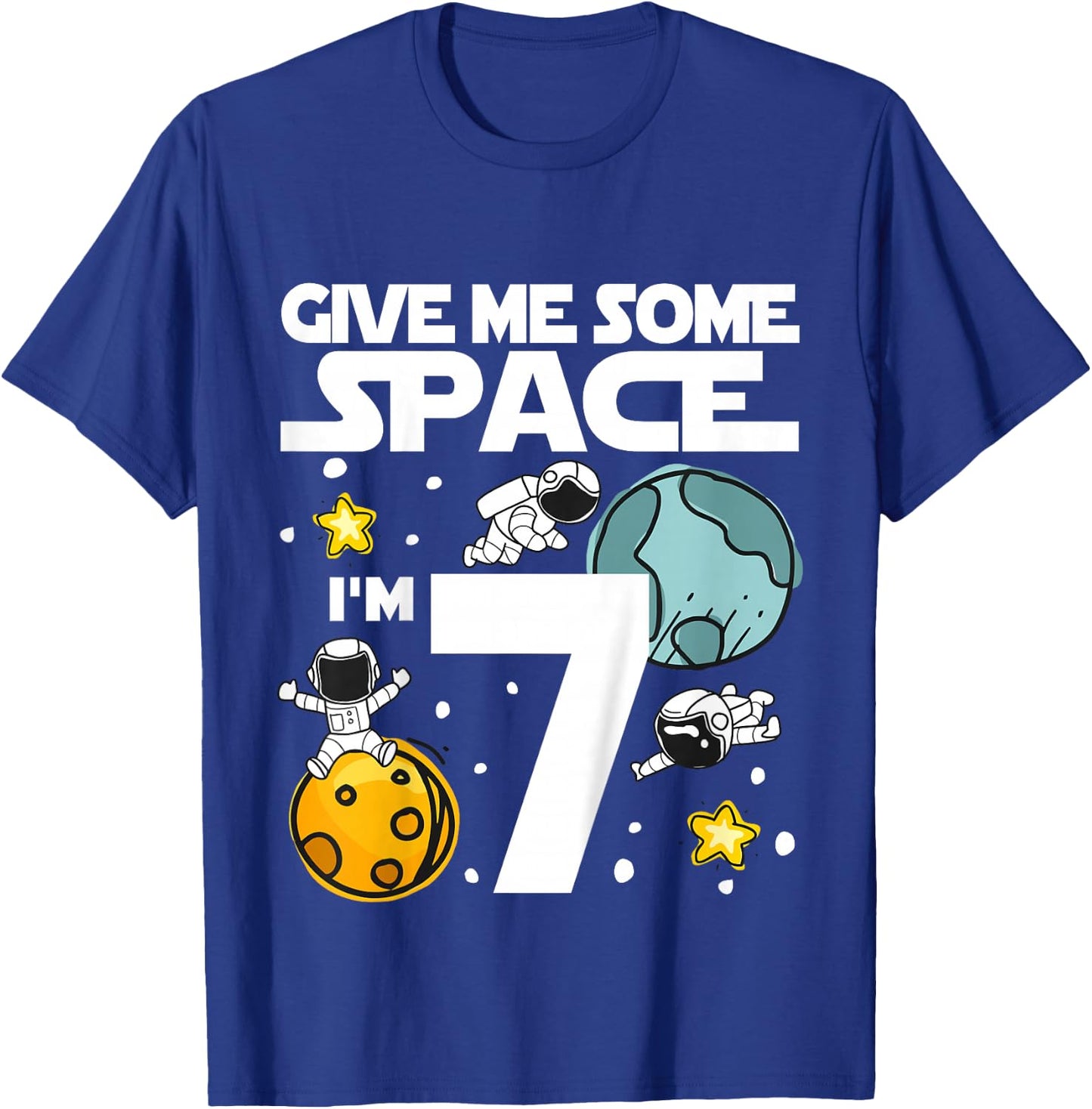 7 Year Old Outer Space Birthday Planets Astronaut 7th Gift T-Shirt - T-Shirt | Royal