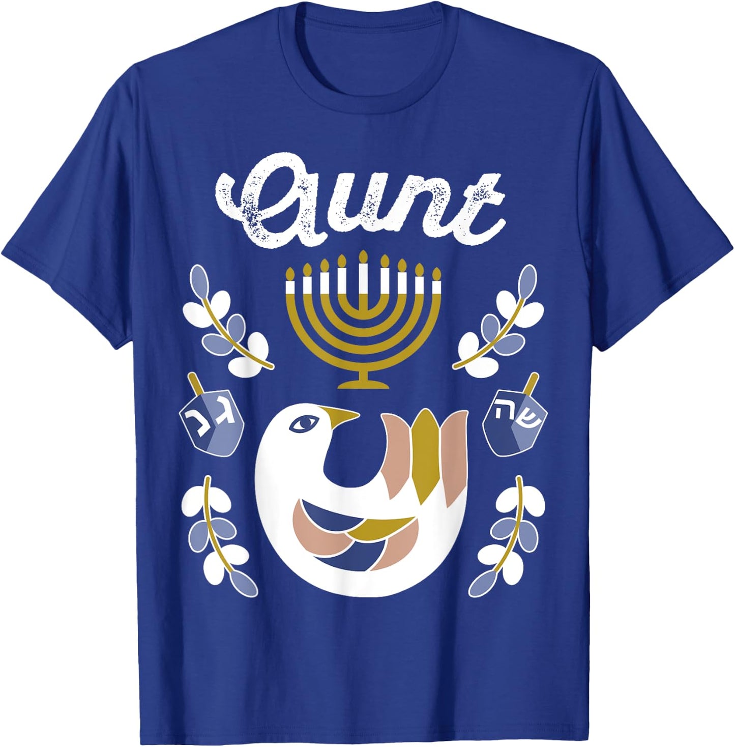 Matching Family Hanukkah Pajamas Top Dreidel & Menorah Aunt T-Shirt - T-Shirt | Royal