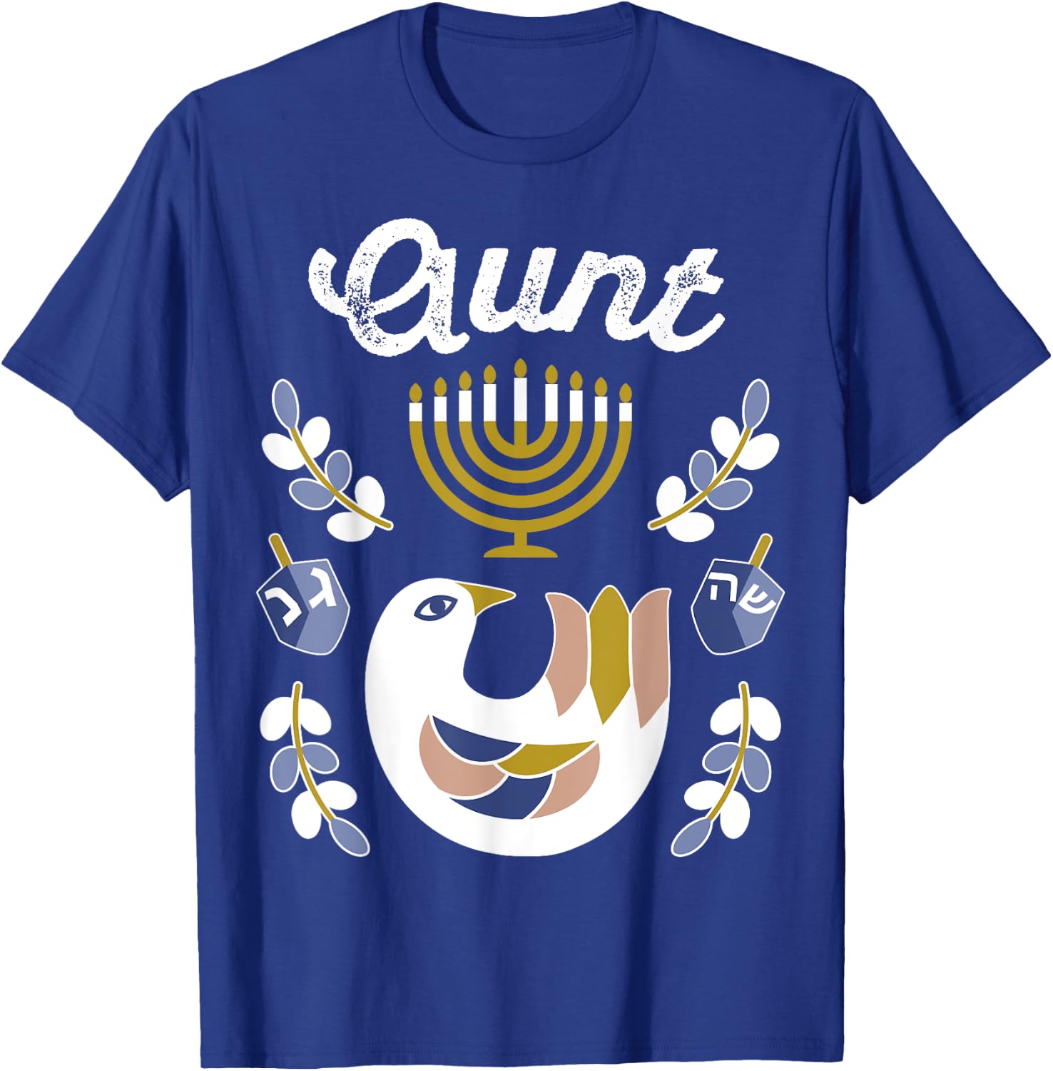 Matching Family Hanukkah Pajamas Top Dreidel & Menorah Aunt T-Shirt - T-Shirt | Royal