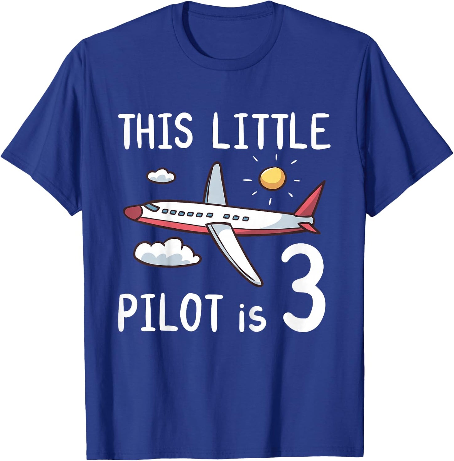 Kids This Little Pilot is 3 Years Old Birthday Boy Girl Airplane T-Shirt - T-Shirt | Royal