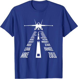 Flying F18 Hornet Pilot Landing Phonetic Alphabet Runway T-Shirt - T-Shirt | Royal