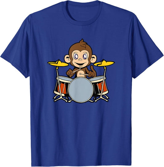 Cartoon monkey playing drums T-Shirt - T-Shirt | Royal