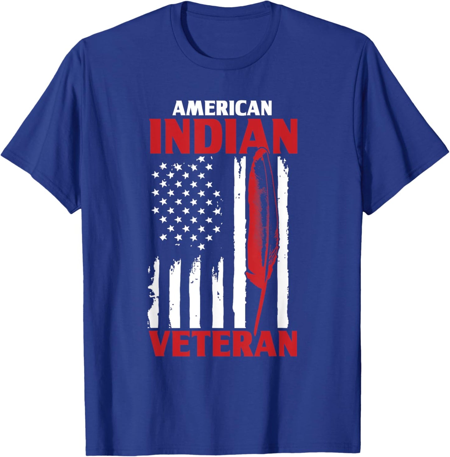 Native American Indian Veteran USA Flag Army Support T-Shirt - T-Shirt | Royal