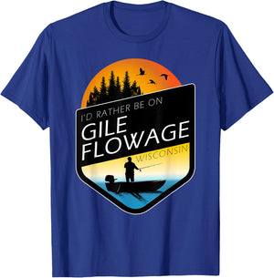 I'd Rather Be On Gile Flowage Wisconsin Sunset Fishing T-Shirt - T-Shirt | Royal