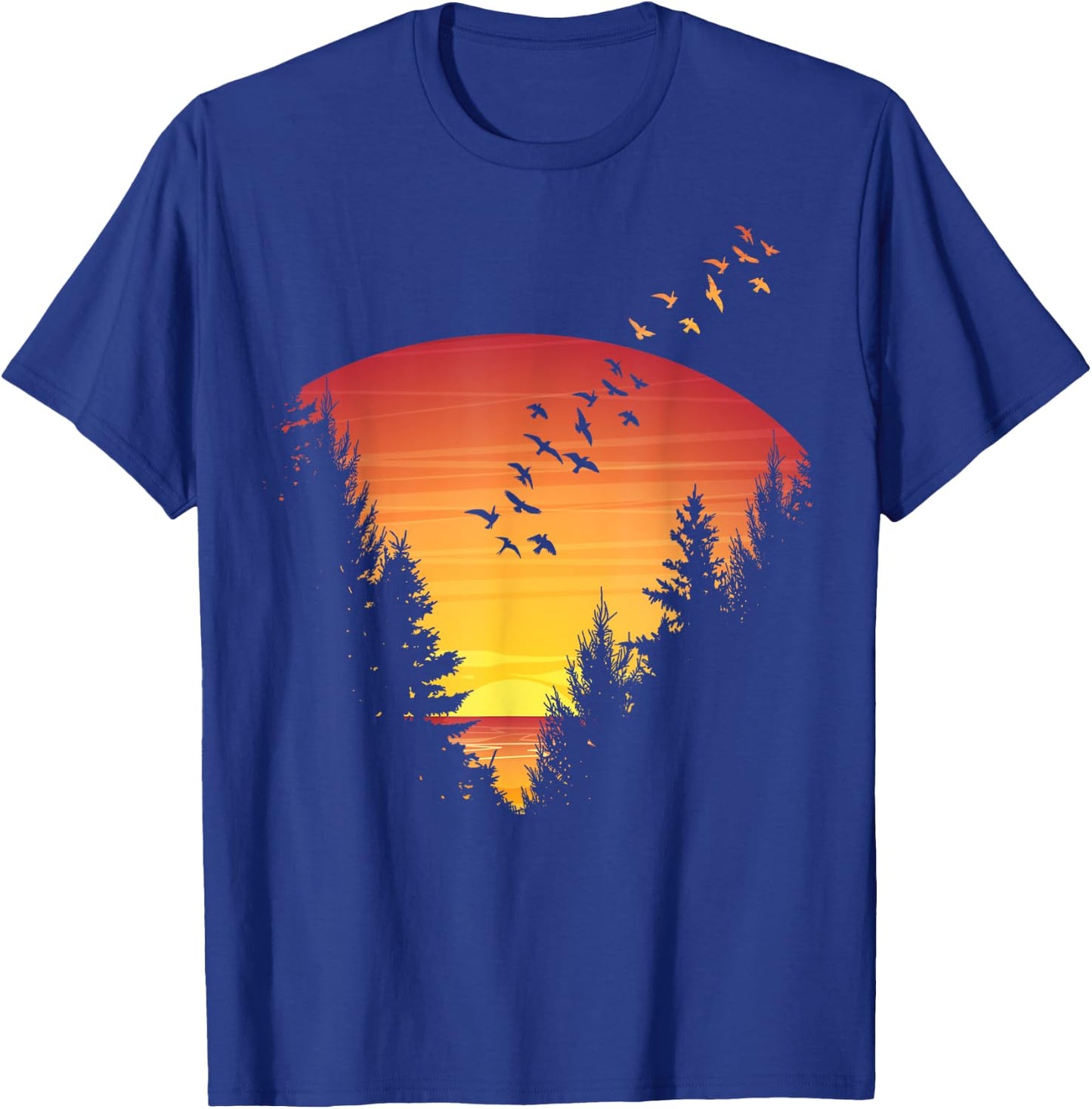 Sunset Forest Nature Pine Tree Camping Summer Outdoor Travel Men Women Kids T-Shirt - T-Shirt | Royal