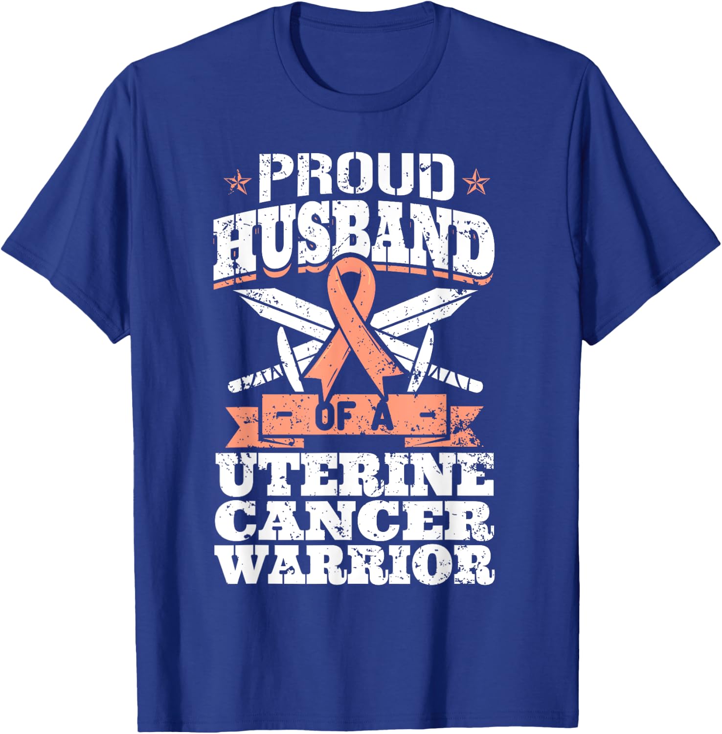 Proud Husband Of A Uterine Cancer Warrior Awareness Ribbon T-Shirt - T-Shirt | Royal