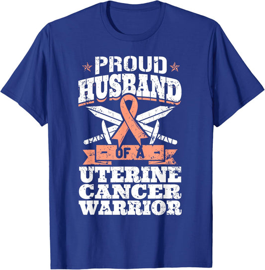 Proud Husband Of A Uterine Cancer Warrior Awareness Ribbon T-Shirt - T-Shirt | Royal