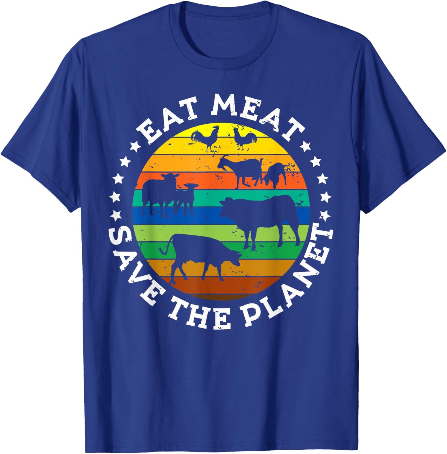 EAT MEAT SAVE THE PLANET Vintage Retro Original Design T-Shirt - T-Shirt | Royal