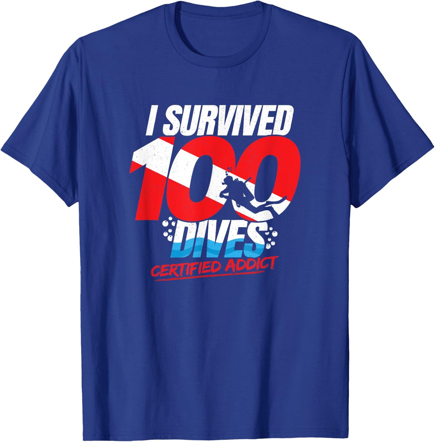 100th Dive Gift - Diver Down Flag - Funny Scuba Diving T-Shirt - T-Shirt | Royal