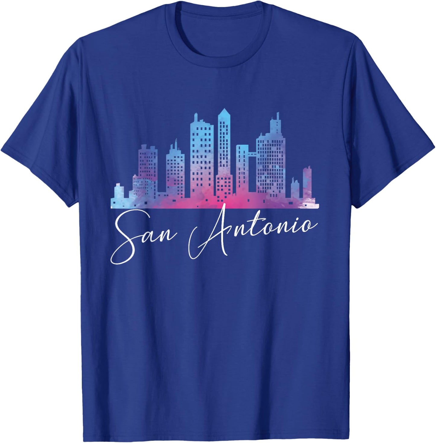 San Antonio Watercolor Skyline Texas State T-Shirt - T-Shirt | Royal