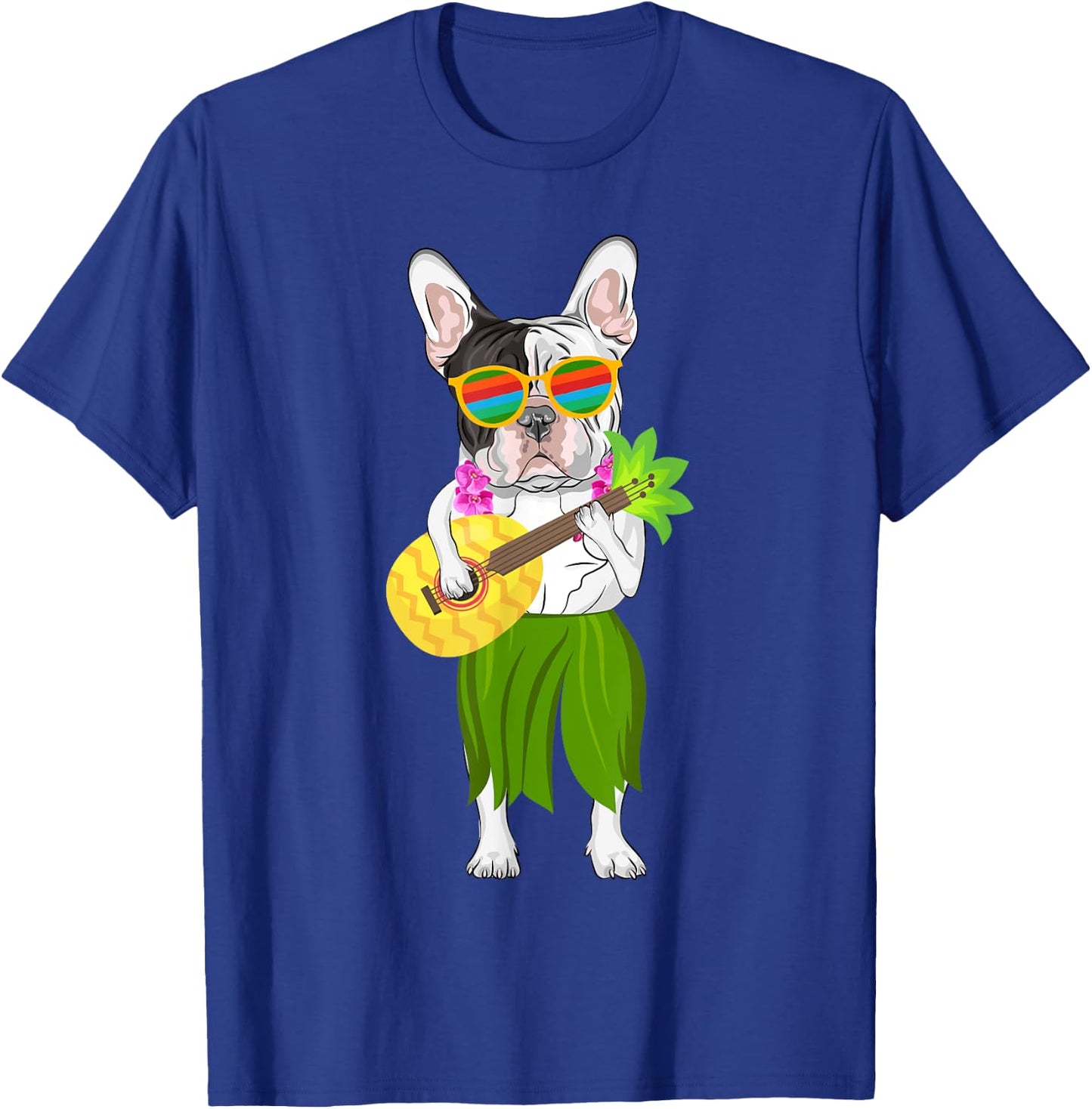 Hawaiian French Bulldog & Pineapple Ukulele Summer Vacation T-Shirt - T-Shirt | Royal