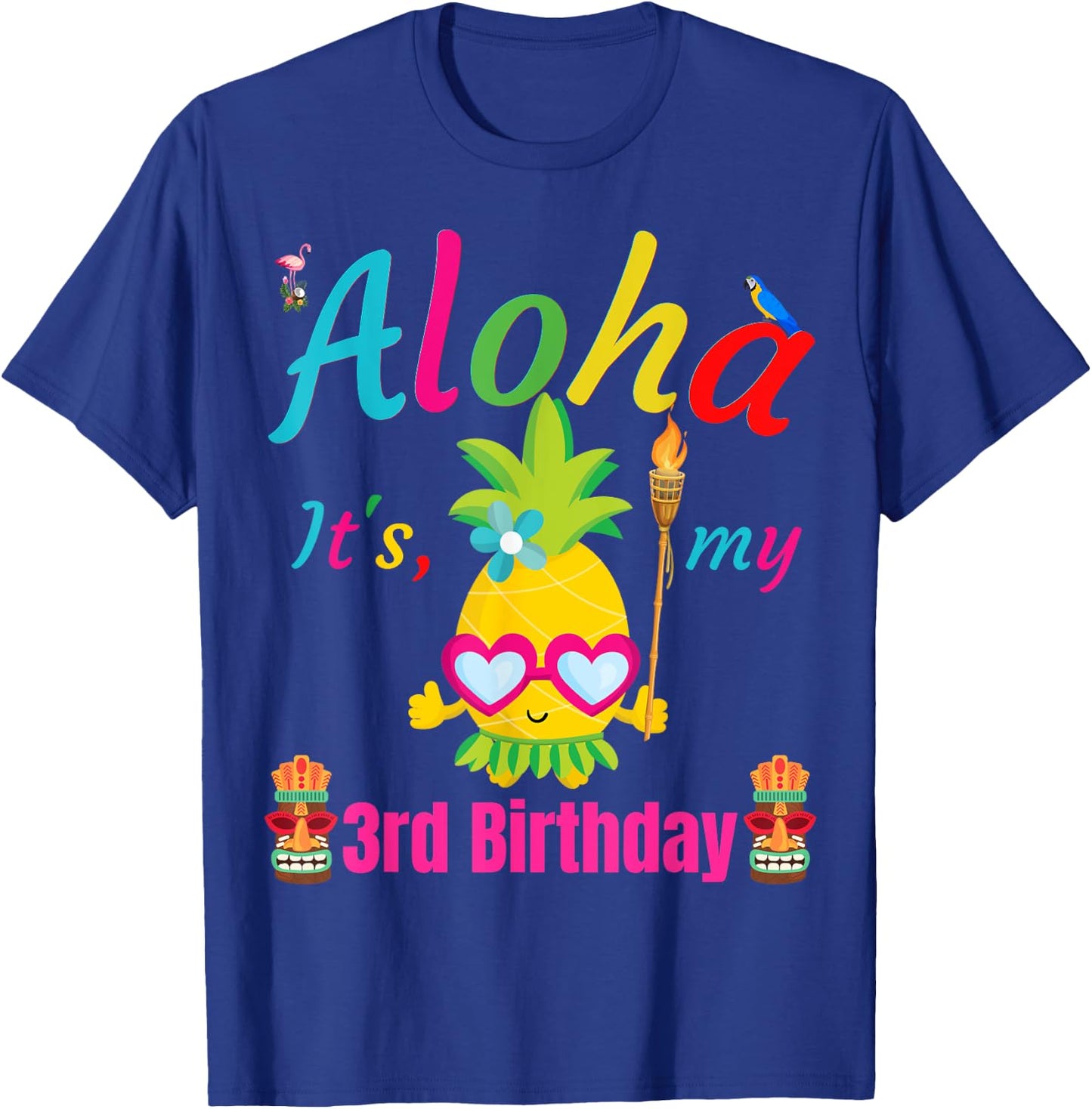 Aloha It's My 3rd Birthday Hawaii 3 Years Girls Luau Candles T-Shirt - T-Shirt | Royal