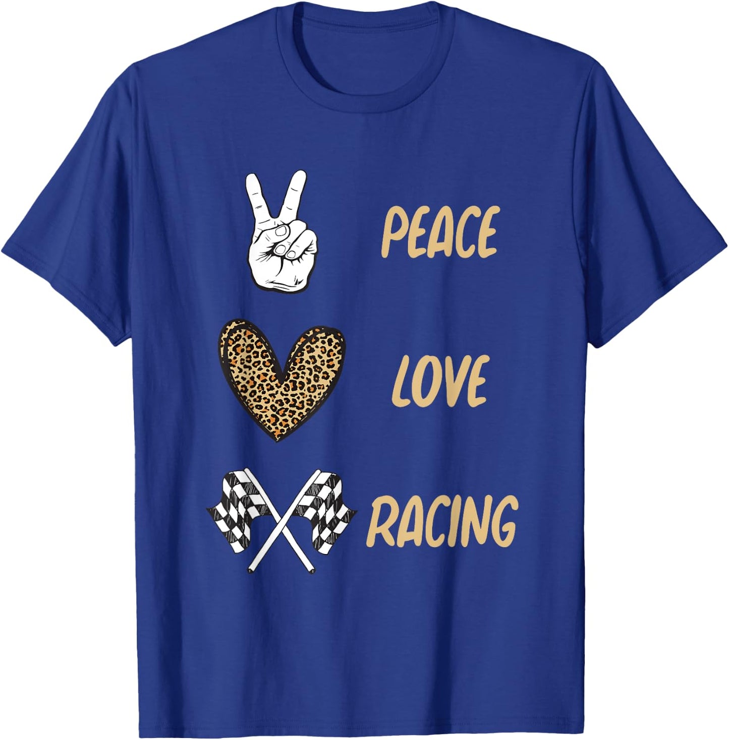 Women's Racing Design Kids Girls Peace Love Racing Race Flag T-Shirt - T-Shirt | Royal
