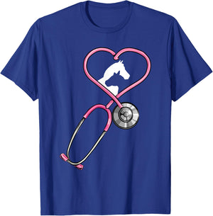 Veterinarian Stethoscope Heart of Horse and Cow Vet Women T-Shirt - T-Shirt | Royal