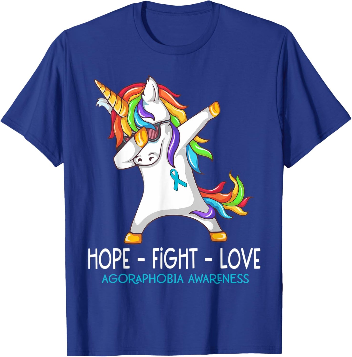 Unicorn Dabbing Hope Fight Love Agoraphobia Awareness T-Shirt - T-Shirt | Royal