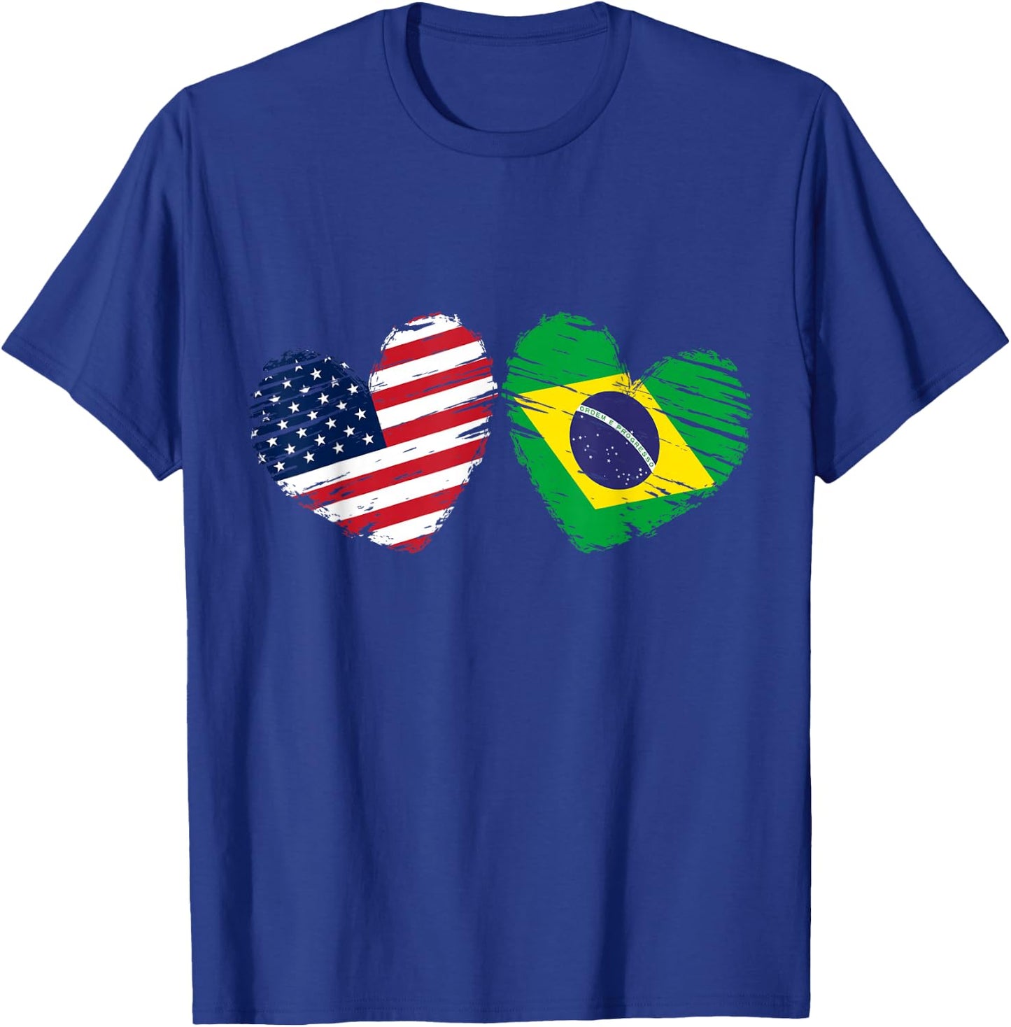 USA Brazil Flag Heart Valentines Day Brazilian American T-Shirt - T-Shirt | Royal