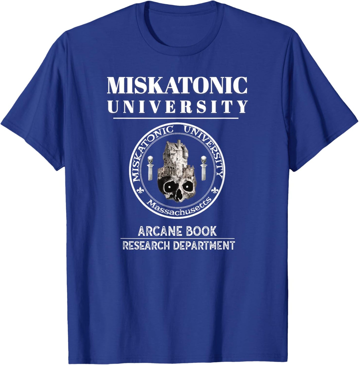 JC Ure Miskatonic University Arcane Book Research Department T-Shirt - T-Shirt | Royal
