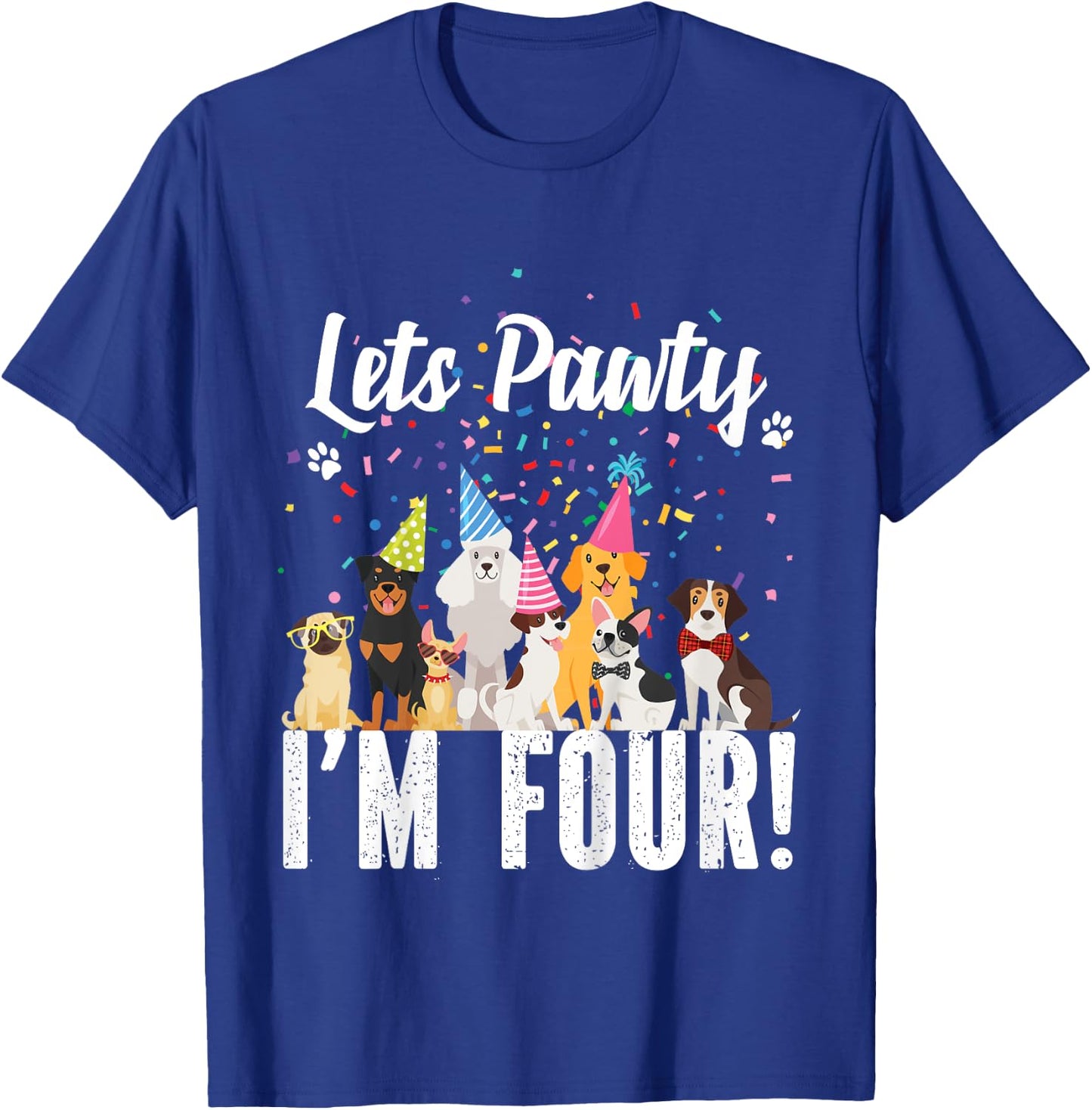 Pets Pawty I'm FOUR! Puppy Dog Themed Birthday Party for Girls Kids T-Shirt - T-Shirt | Royal