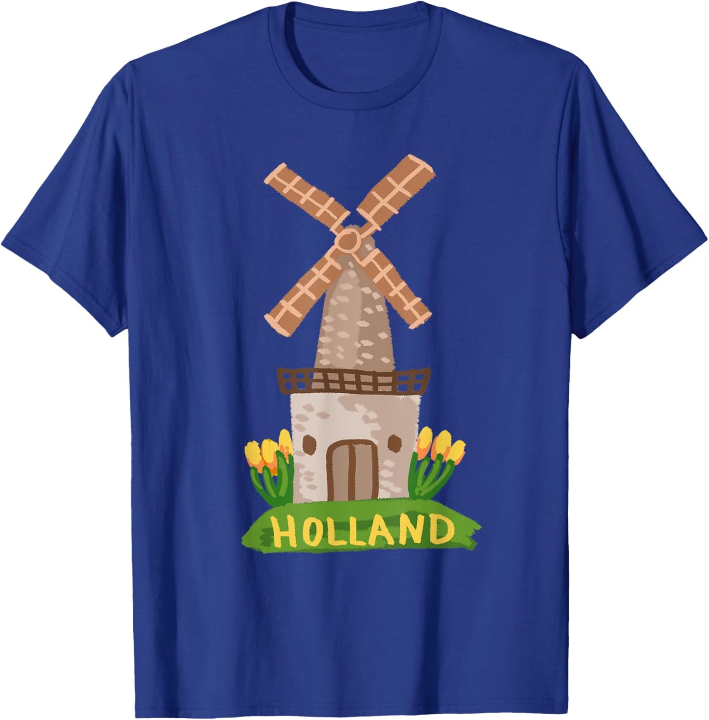 Holland Tulips Houses Windmill Amsterdam Netherlands T-Shirt - T-Shirt | Royal