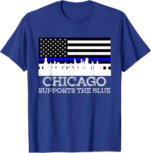 Thin Blue Line Chicago Supports The Blue Police T-Shirt - T-Shirt | Royal