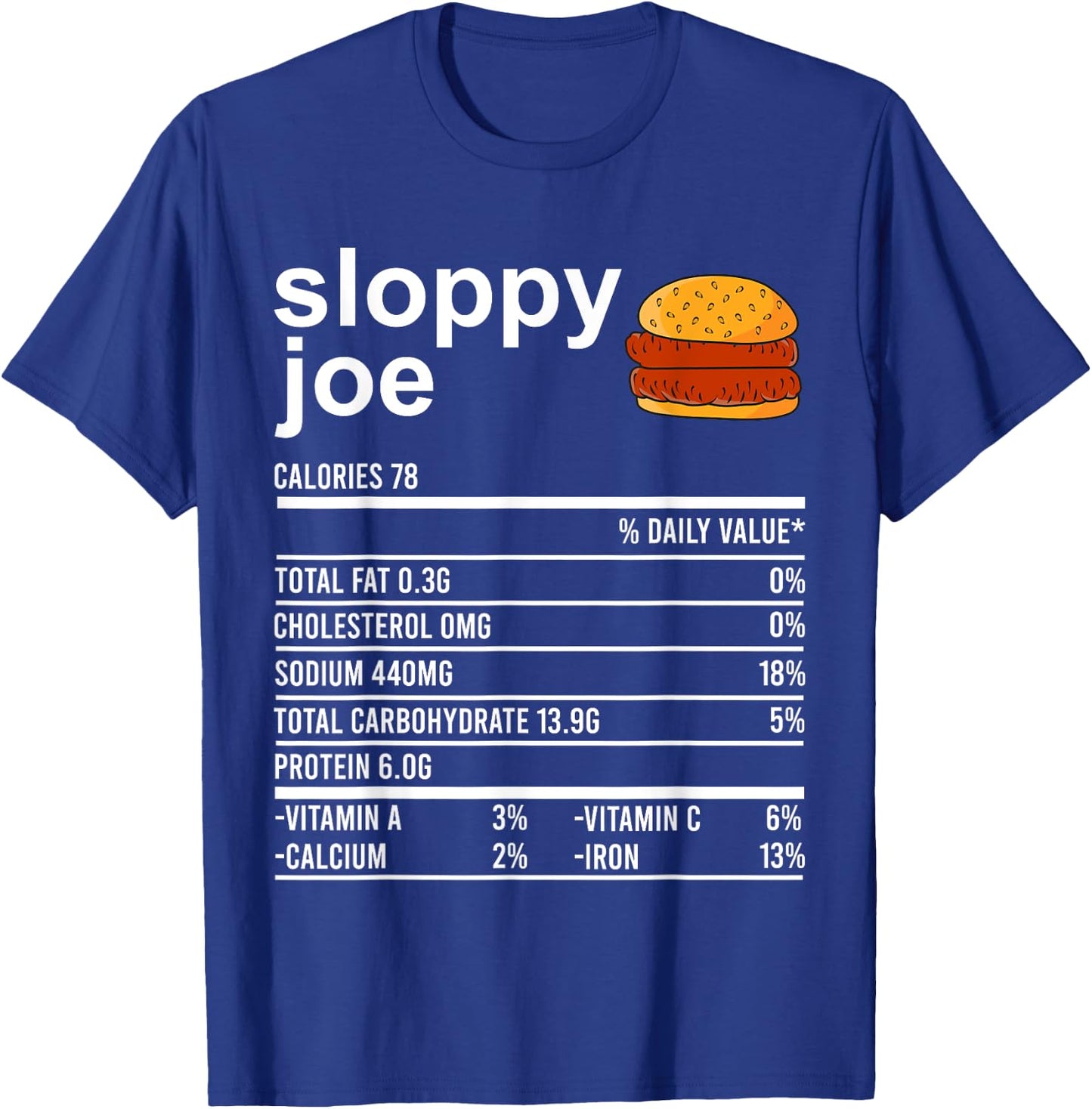 Funny Thanksgiving Food Apparel, Sloppy Joe Nutrition Facts T-Shirt - T-Shirt | Royal