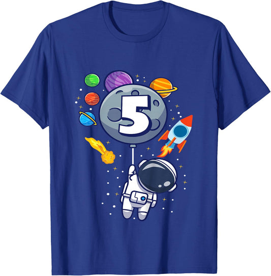 5th Birthday Astronaut 5 Year Old Birthday Boy T-Shirt - T-Shirt | Royal