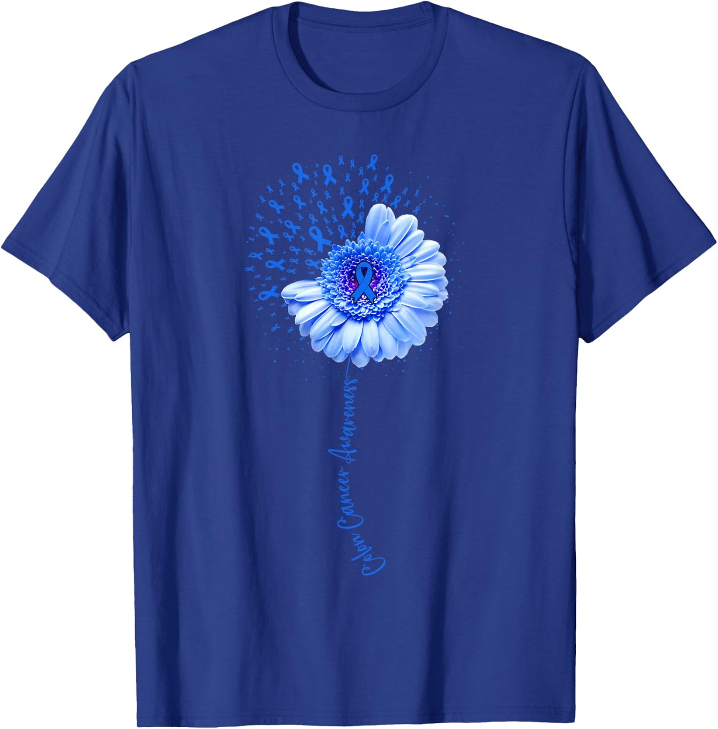 Colon Cancer Awareness Flower Survivor Fighter T-Shirt - T-Shirt | Royal