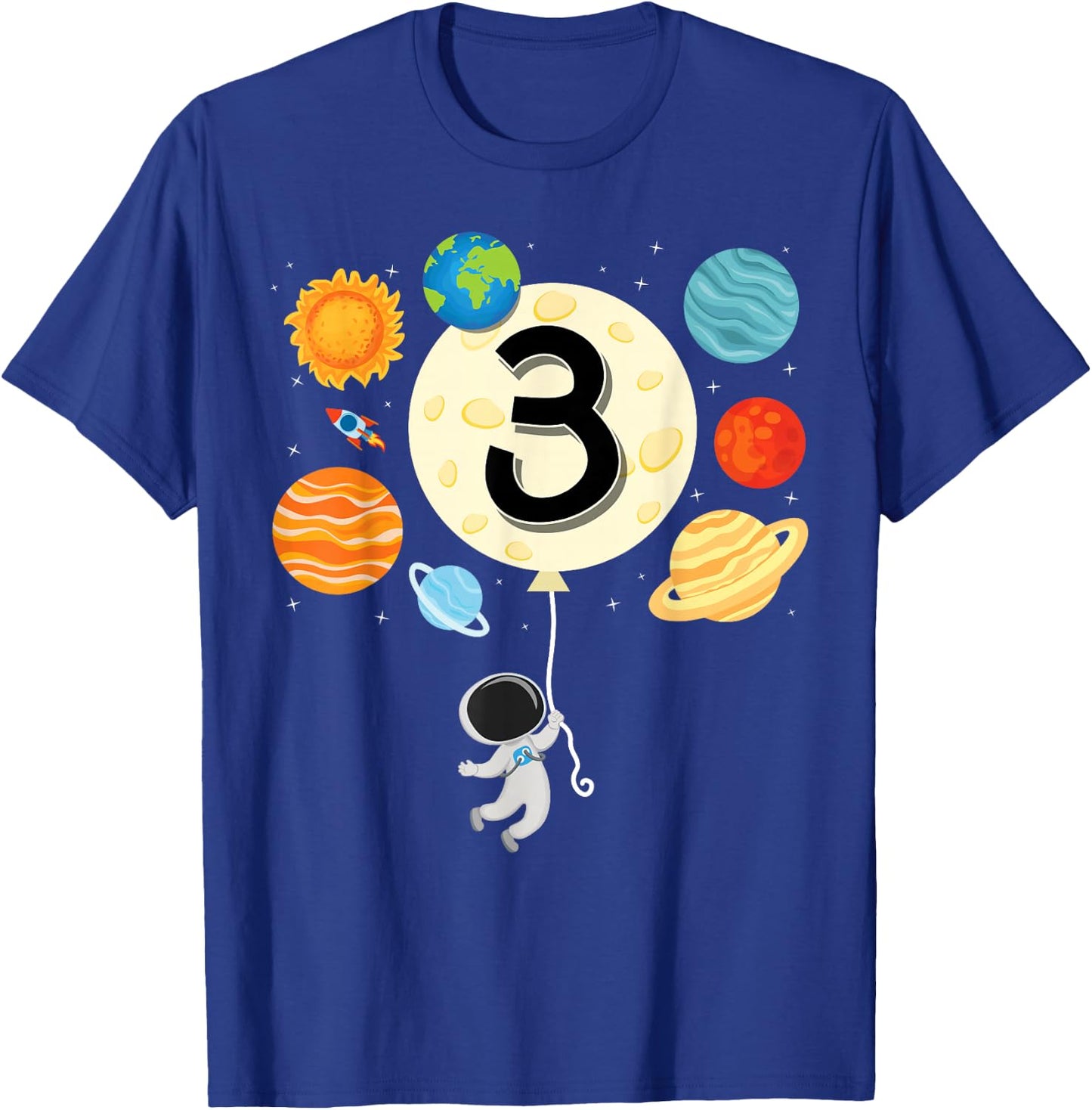Astronaut Balloon Planets 3rd Birthday Space 3 Year Old Kids T-Shirt - T-Shirt | Royal