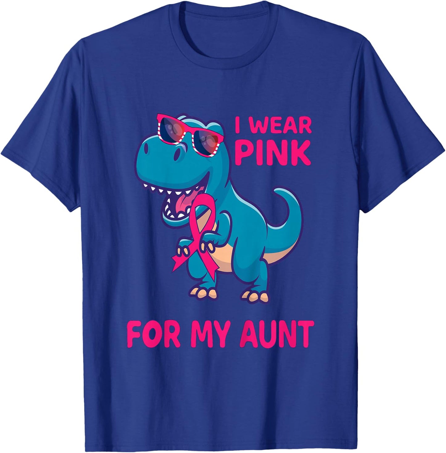 Kids Pink Ribbon T-Rex Aunt Breast Cancer Awareness Boys Toddler T-Shirt - T-Shirt | Royal