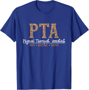 Funny Physical Theraphy Shirts - Men's Black Cotton Polyester - Short Sleeve - Small - Classic Fit - Novelty Design - Physical Therapist Assistant - Move Restore Revive T-Shirt - T-Shirt | Royal