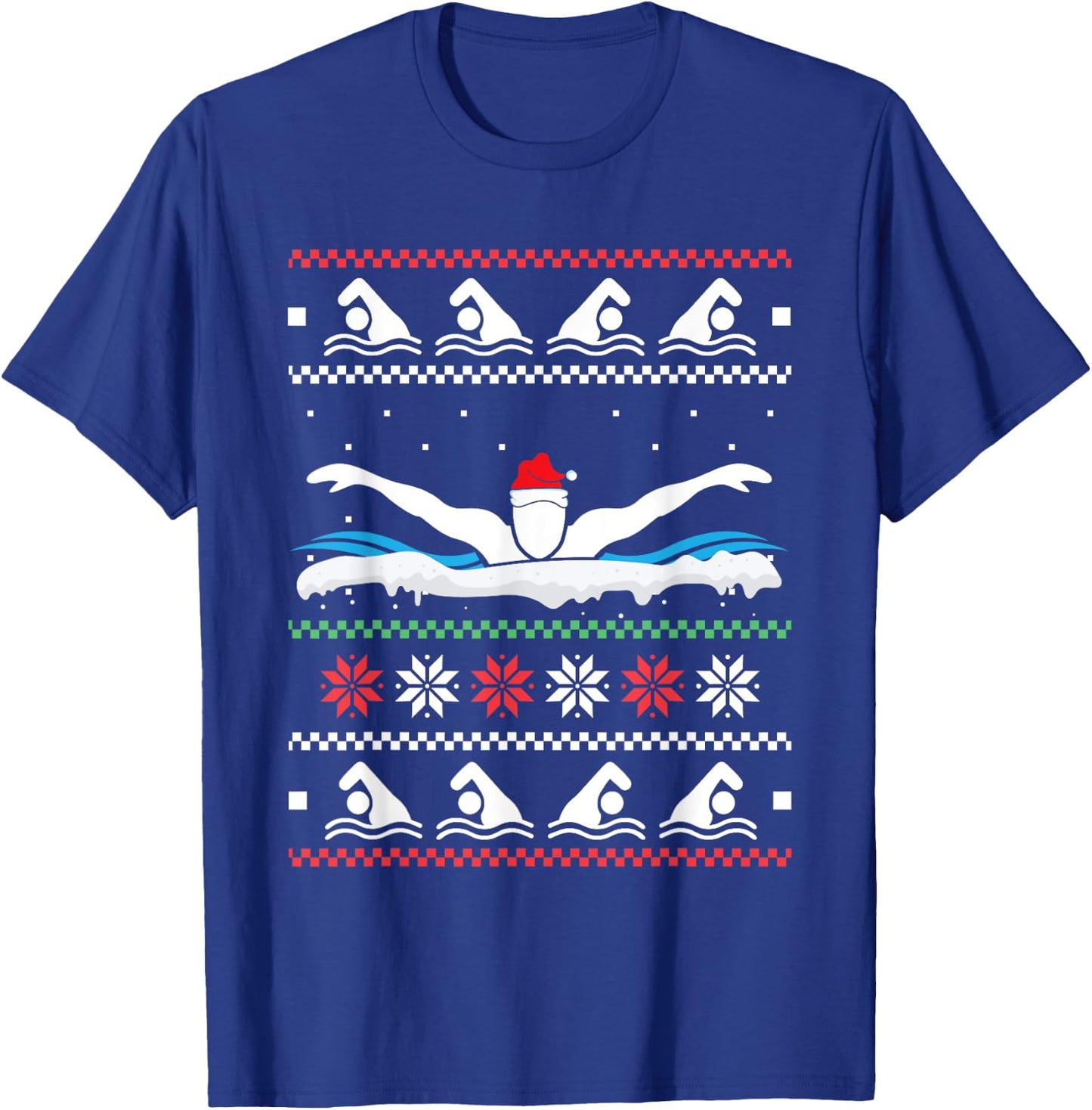 Swimming Santa Hat Ugly Christmas Swimmer Swimming Lover T-Shirt - T-Shirt | Royal