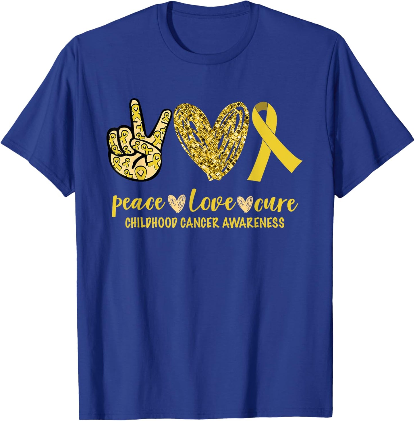 Peace Love Cure Ribbon Childhood Cancer Awareness T-Shirt - T-Shirt | Royal
