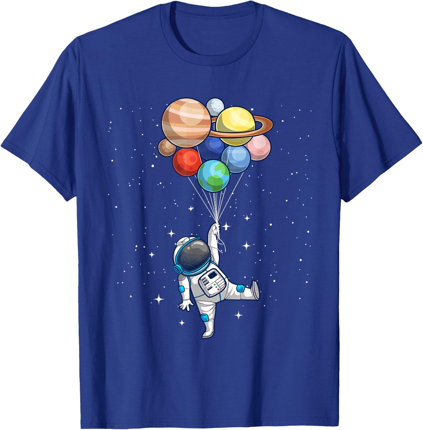 Funny Astronaut with Planets in Hand Women Spaceman T-Shirt - T-Shirt | Royal