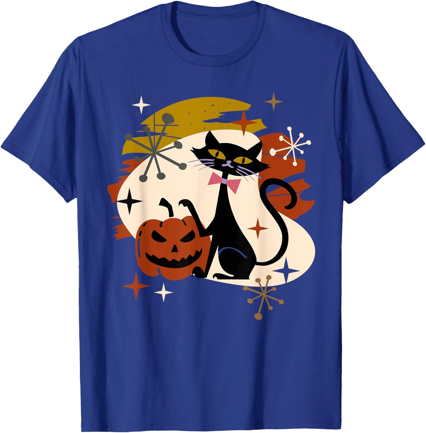 Black Cat and Pumpkin Atomic Retro Halloween T-Shirt - T-Shirt | Royal
