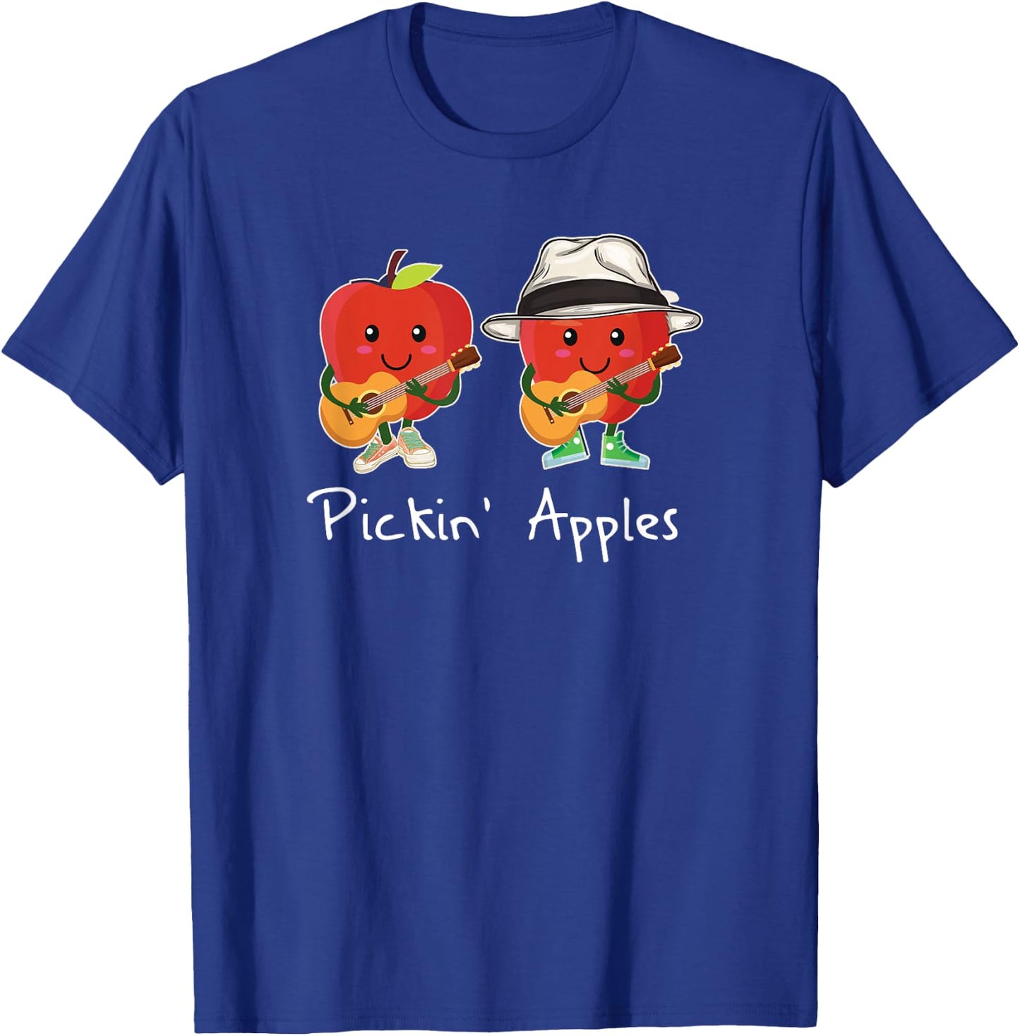 Funny Cartoon Apples Pickin' Guitar Cute Apple Picking T-Shirt - T-Shirt | Royal