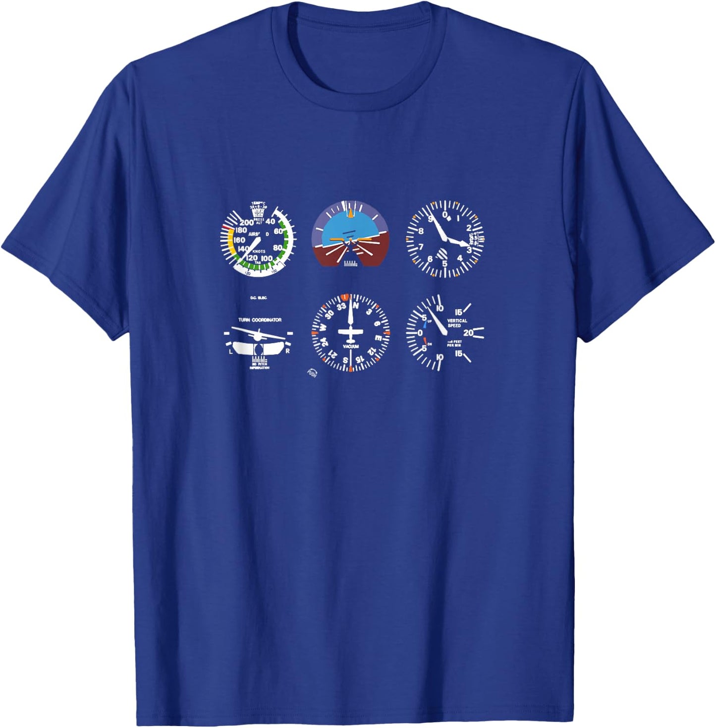 Cockpit 6 Dials Flight Simulator Pilot Aeroplane T-Shirt - T-Shirt | Royal