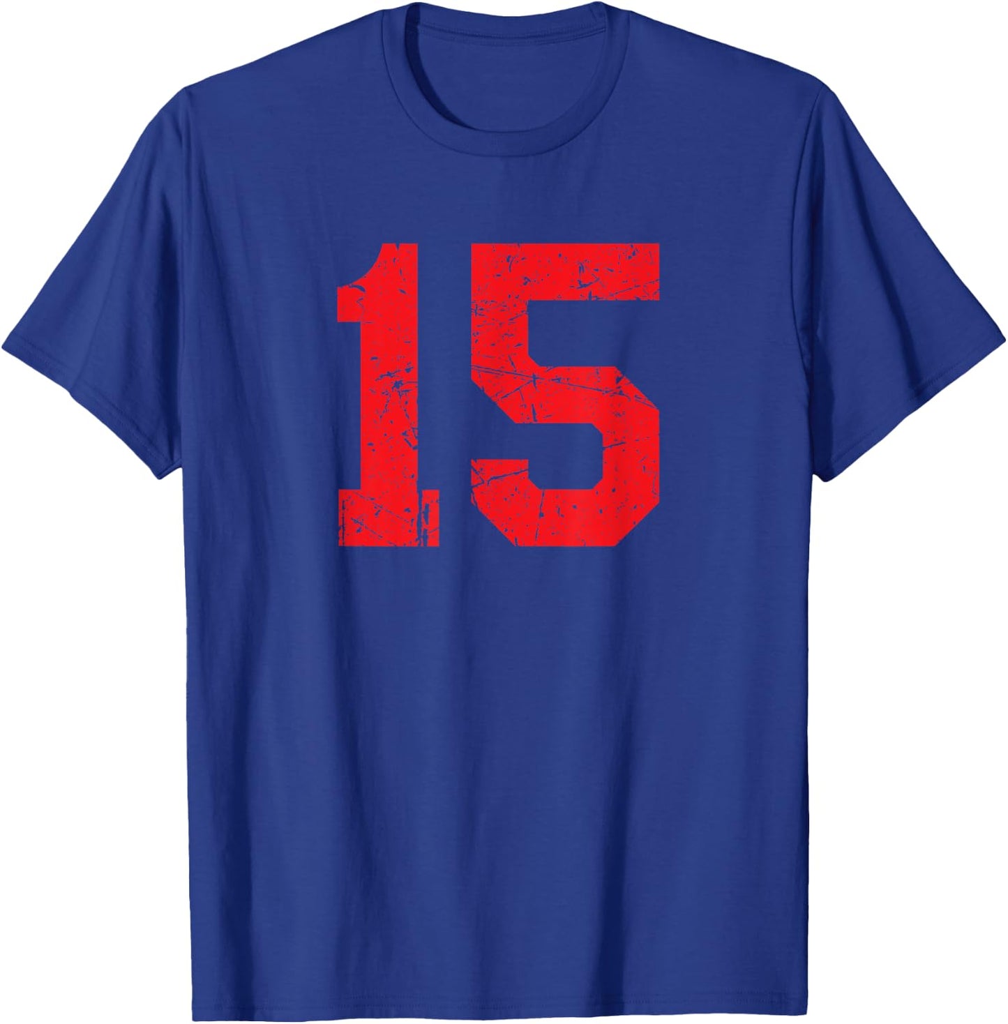 Number #15 Distressed Sport Red Number T-Shirt - T-Shirt | Royal
