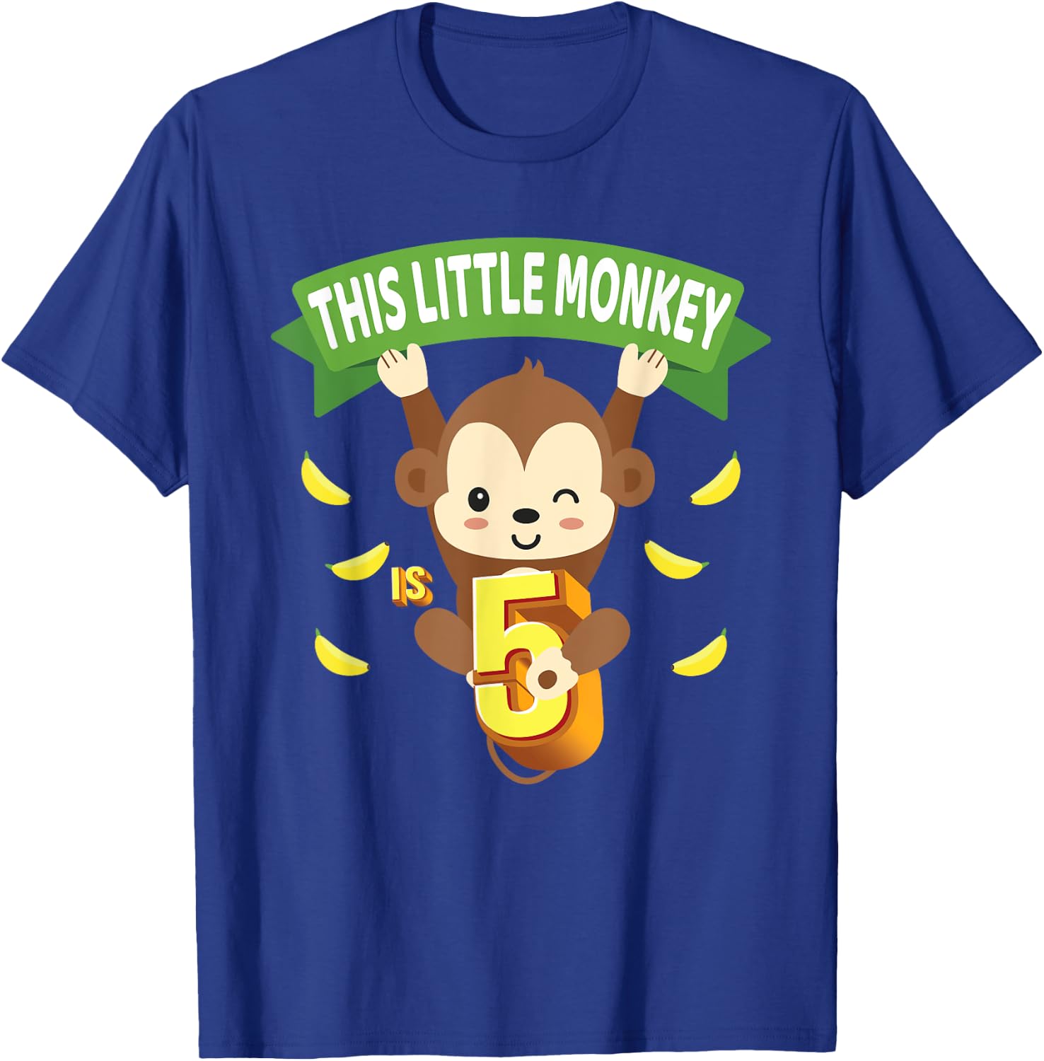 This Little Monkey Is 5 Years Old Kid 5th Birthday Monkeys T-Shirt - T-Shirt | Royal