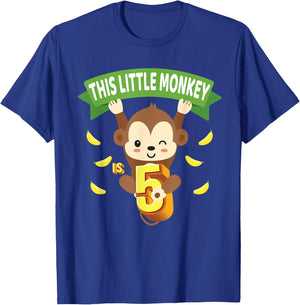 This Little Monkey Is 5 Years Old Kid 5th Birthday Monkeys T-Shirt - T-Shirt | Royal