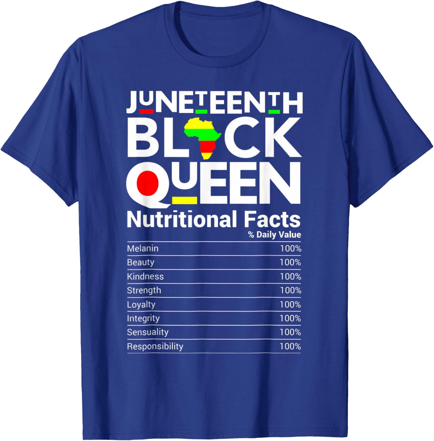 Juneteenth Black Queen Nutritional Fact Nutrition Facts T-Shirt - T-Shirt | Royal
