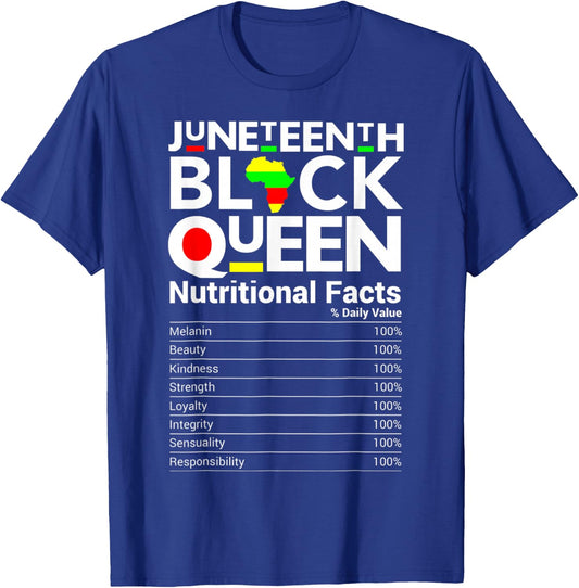 Juneteenth Black Queen Nutritional Fact Nutrition Facts T-Shirt - T-Shirt | Royal