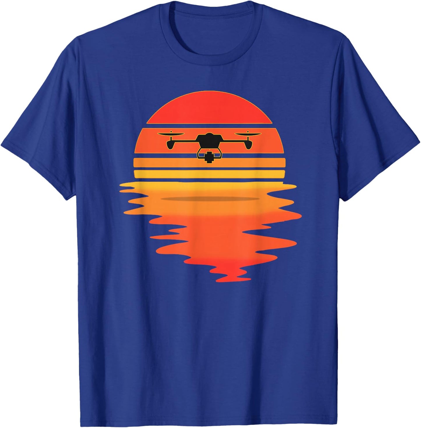 Retro Drone Pilot - Vintage Sunset Aviator Flying Quadcopter T-Shirt - T-Shirt | Royal