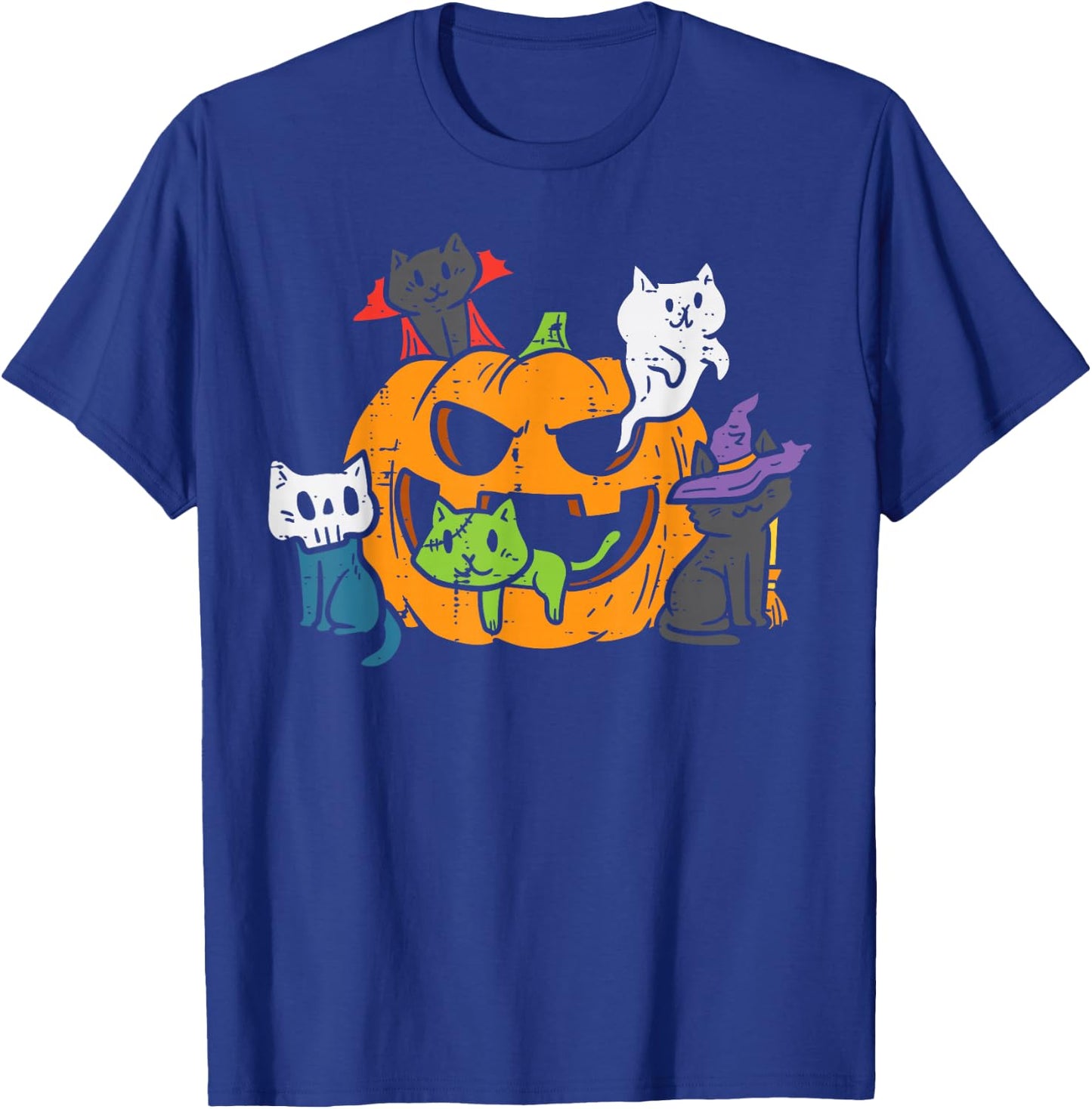 Vampire Ghost Zombie Witch Cats In Pumpkin Cute Halloween T-Shirt - T-Shirt | Royal