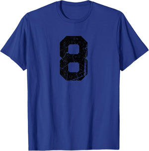 Distressed Number #8 Sport Black Varsity Number T-Shirt - T-Shirt | Royal