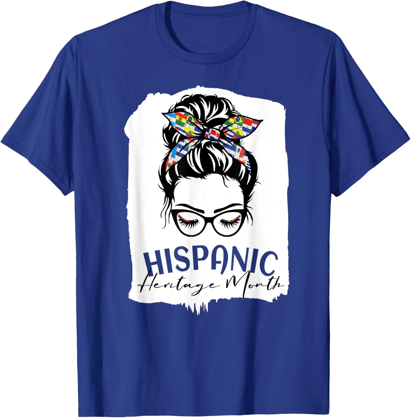 Red National Hispanic Heritage Month Latina Women Messy Bun T-Shirt - T-Shirt | Royal